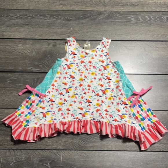 Wild Flowers Floral Asymmetrical Tank w/ Bow Detailed Side Pockets Girls Size 4 - Picture 2 of 8